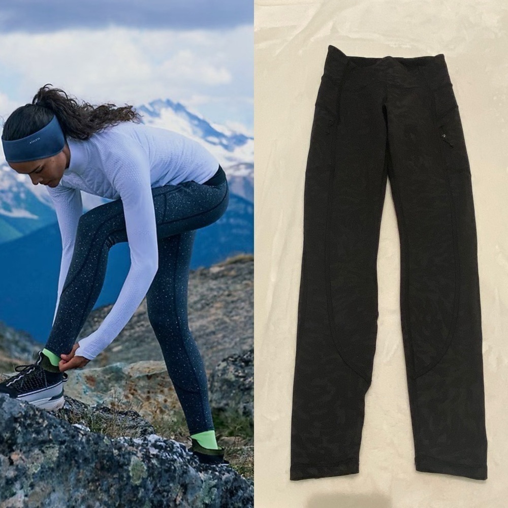 Athleta Rainier High Rise Tight, grey/black camo 16545